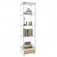VITRINE 36,5/42,5/167 cm weiß aus MDF und Glas mit LED, Rollen und Schubladen - Weiß, Holzwerkstoff (42.5/167/36.5cm) - OKWISH