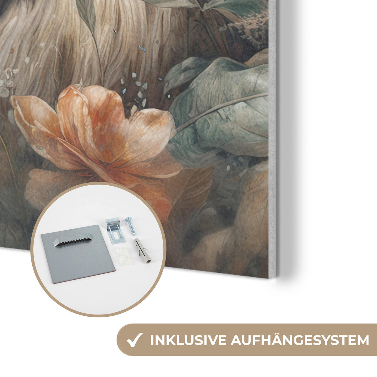 AKUSTIKBILD Löwe - Wildtiere - Pflanzen - Natur - Blumen Wanddeko 60x90 cm - Beige, Kunststoff (60/90/0.9cm) - MuchoWow