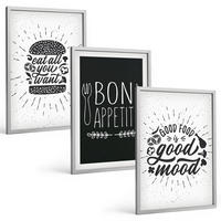 BILDER SET 3er Set - 40x60 cm Silberner Rahmen - Grafiken, Lebensmittel, kulinarische Slogans - Silberfarben, Kunststoff (40/60cm) - TULUP