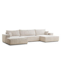 WOHNLANDSCHAFT Kyoto Creme Chenille-Stoff - Creme/Schwarz, Holz/Holzwerkstoff (398/70/148cm) - Maison de Reve