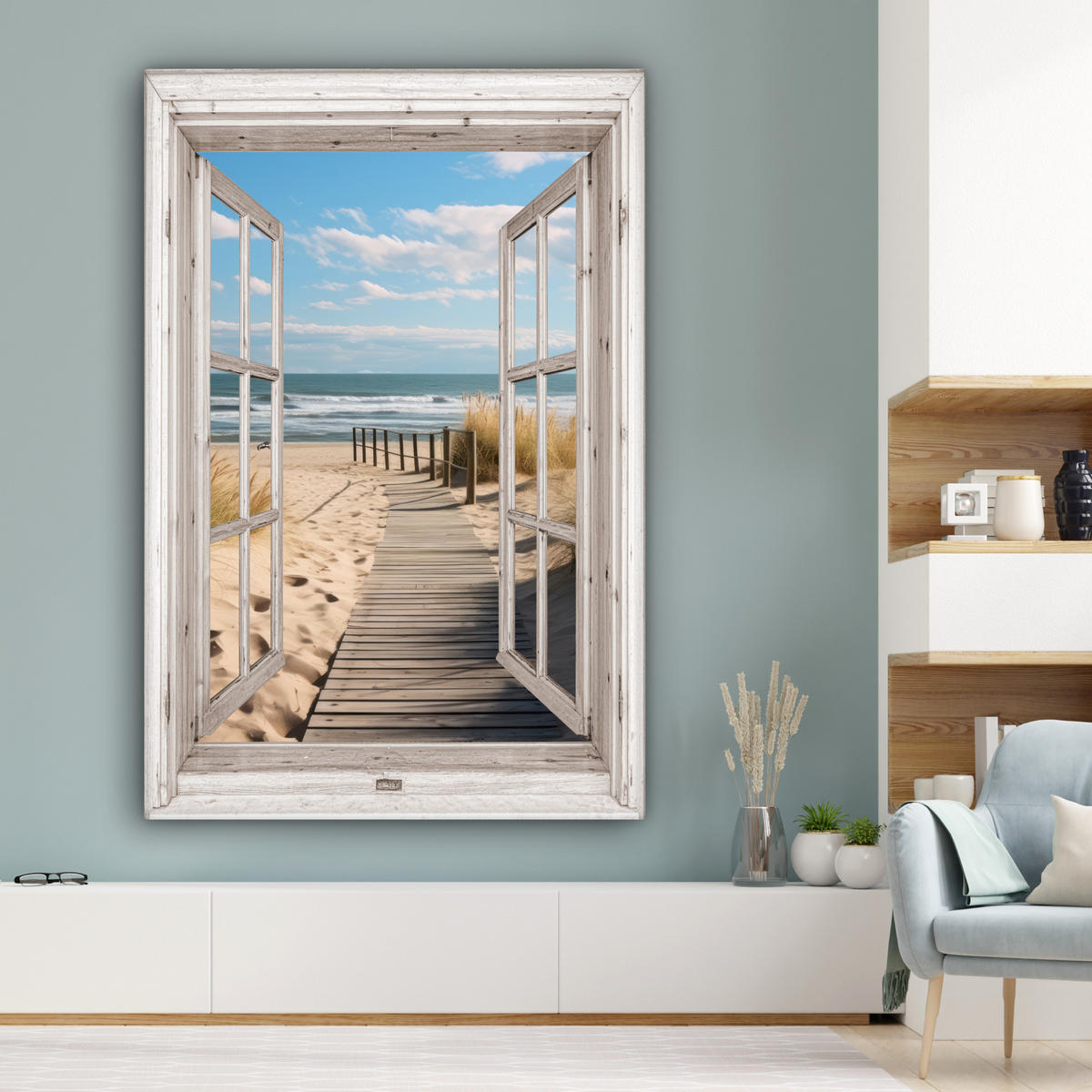 SLIKA NA PLATNU Okno 90x140 cm - bež, tekstil (90/140cm) - MuchoWow