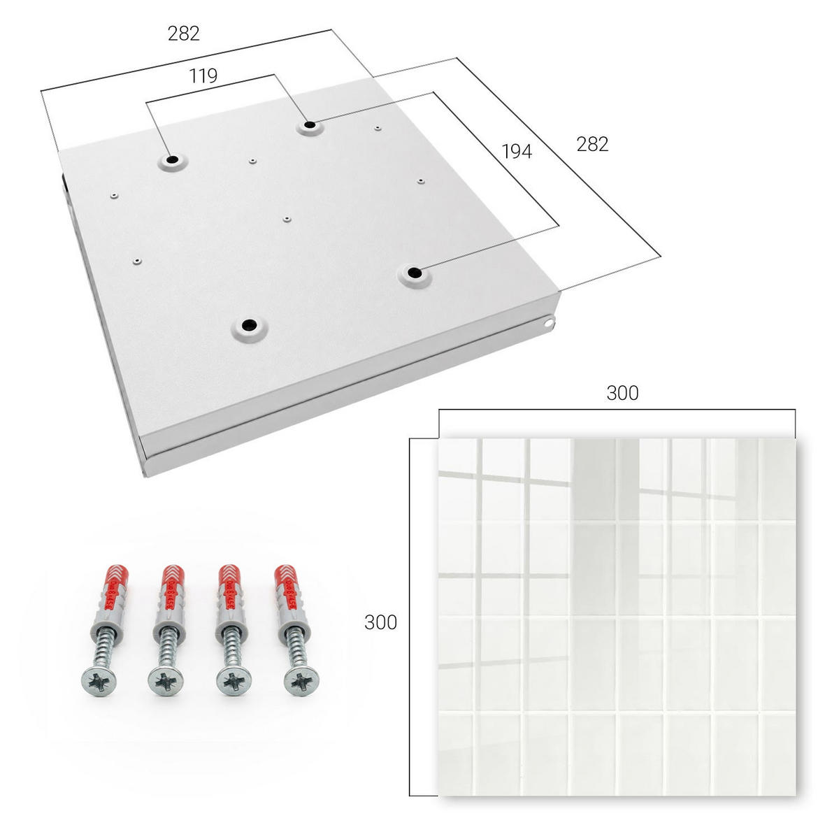 SCHLÜSSELBOX Weiß 30x30 cm – Türöffnung nach rechts - Helle Fliesen - Weiß, Metall (30/30/5cm) - TULUP