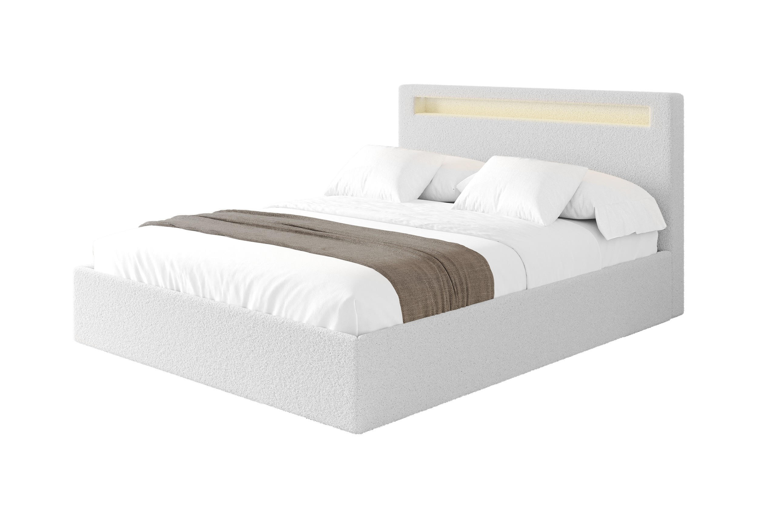 POLSTERBETT mit Bettkasten und Lattenrost, Bett mit Matratze H3/H4 - GOLA 140x200 Weiß - Weiß, Holzwerkstoff/Textil (140/200cm) - ALTDECOR