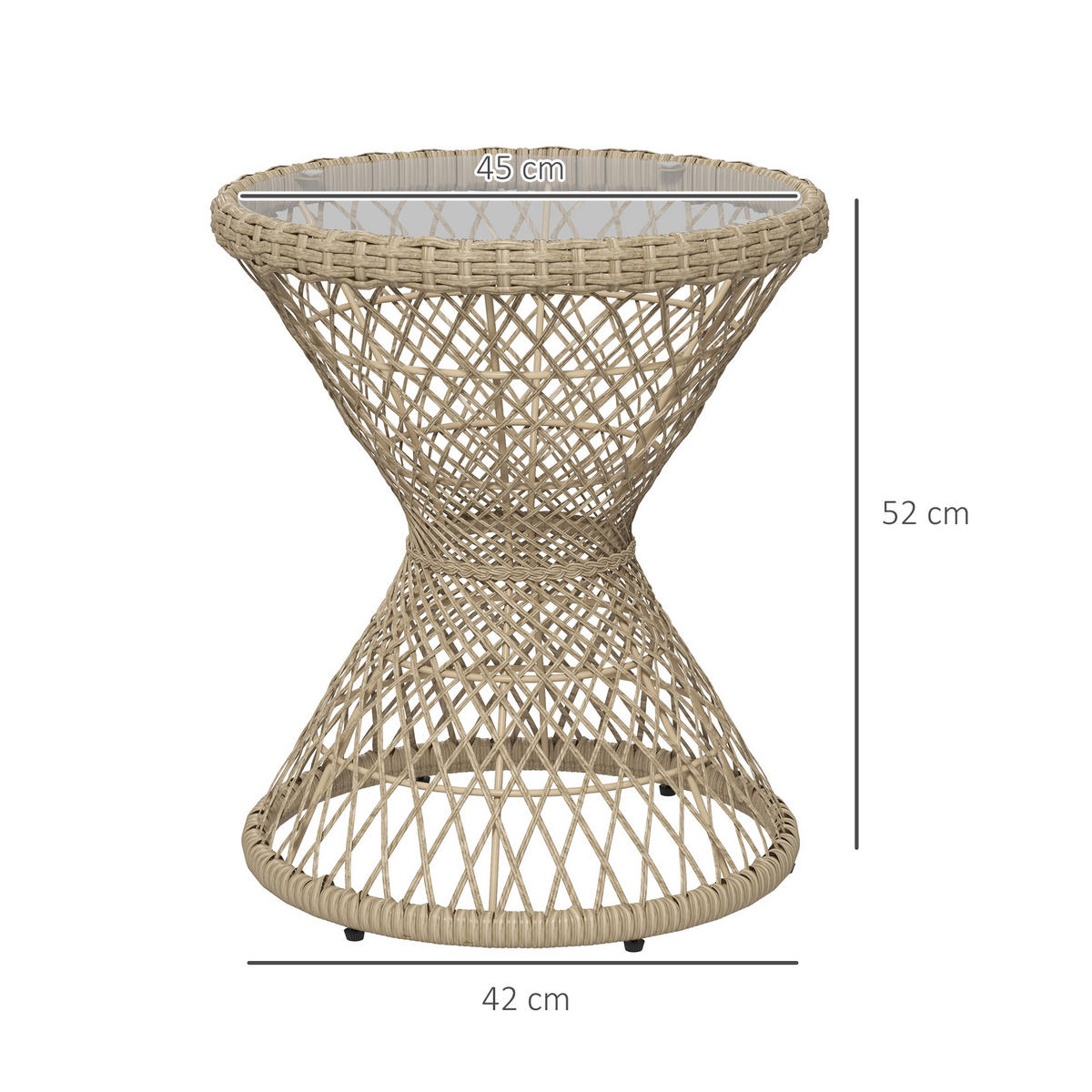 GARTENTISCH, Braun, Stahl, PE Rattan - Braun, Kunststoff (45/45/52cm) - Outsunny
