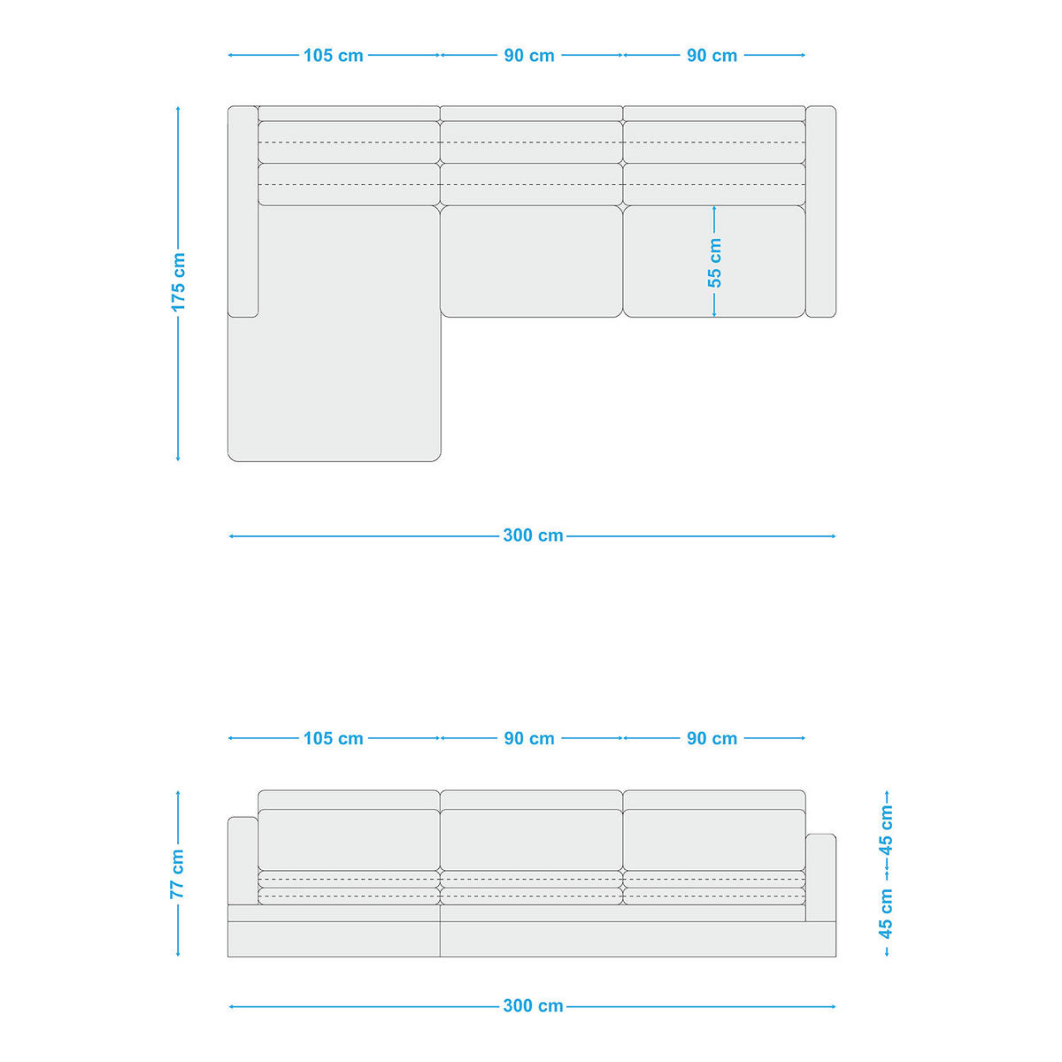 ECKSOFA mit Longchair - Hellgrau, Textil (299/164cm) - home24