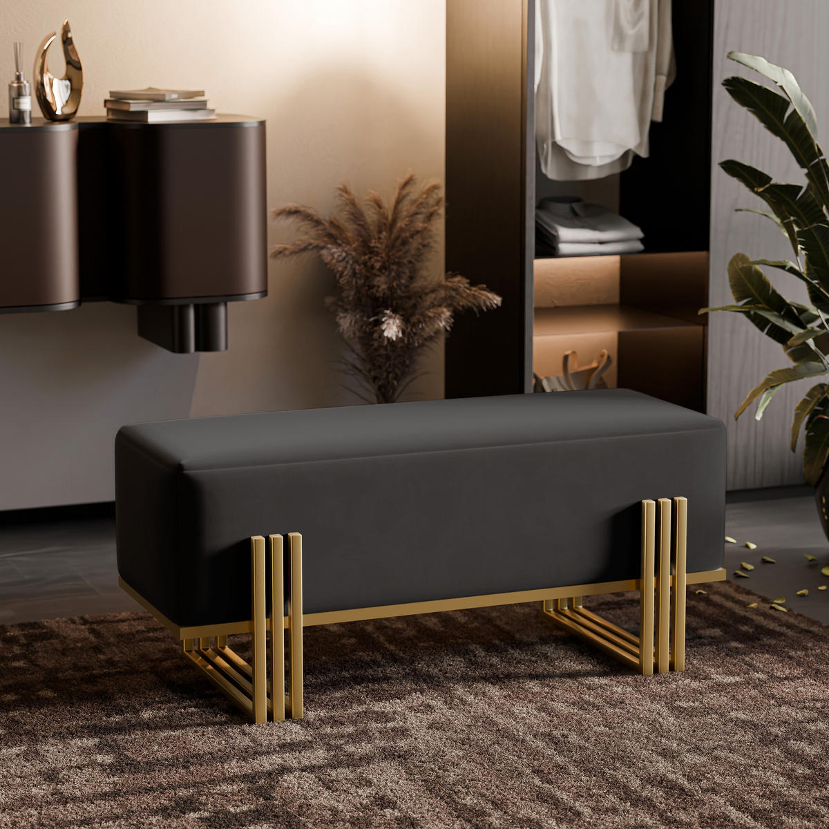 POLSTERBANK TEO 100 cm Gold / Schwarz ,Metallgestell - Schwarz, Metall (100/47/35cm) - Idohome