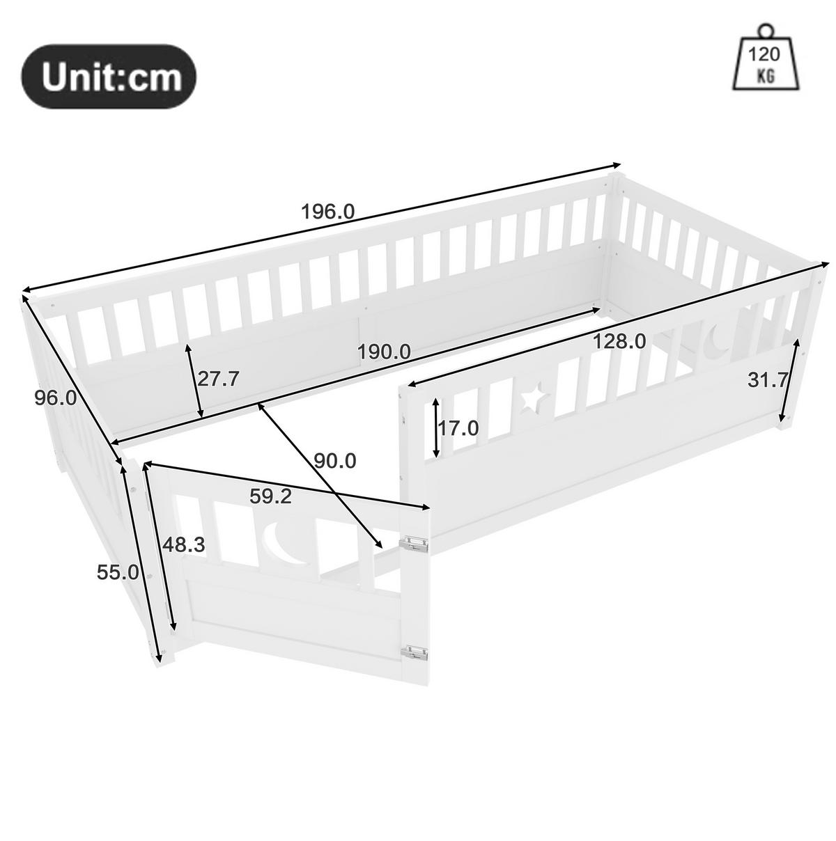KINDERBETT 90/190 cm Weiß aus Kiefer mit Sicherheitsgitter - Weiß, Holz (90/190cm) - OKMYHOME