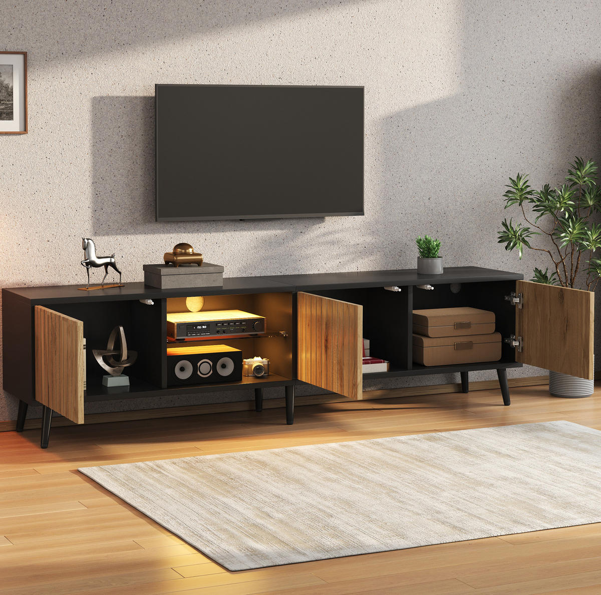 TV-ELEMENT mit LED 175 x 31 x 43,5 cm Naturholz/Schwarz - Braun, Holzwerkstoff (31/43.5/175cm) - Beauniv