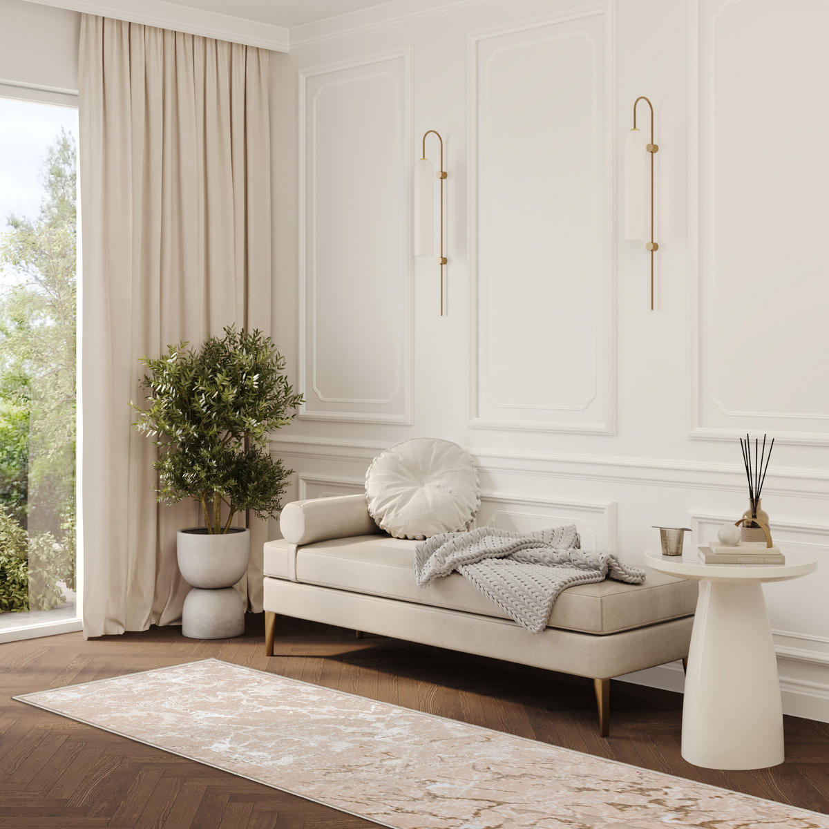 LÄUFER Crystal Beige Marmor Optik 70/700 cm - Beige, Textil (70/700cm) - Tapiso