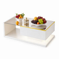 COUCHTISCH aus Spanplatte 100x50x32,5 cm Weiß Hochglanz mit Glasplatte und LED-Beleuchtung - Weiß, Holzwerkstoff (100/50/32.5cm) - IVMEU
