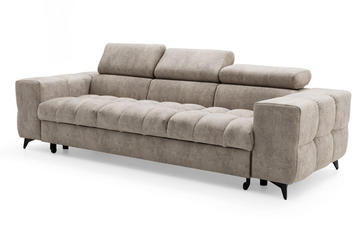 3-SITZER Sofa PUDDING mit Schlaffunktion 127x190 Velours Beige - Beige/Schwarz, Holz/Textil (260/90/100cm) - Muffo