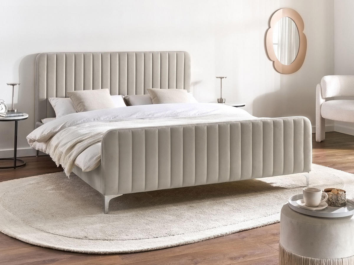 POLSTERBETT 160/200 cm Taupe Lunan - Taupe, Textil (160/200cm) - Beliani