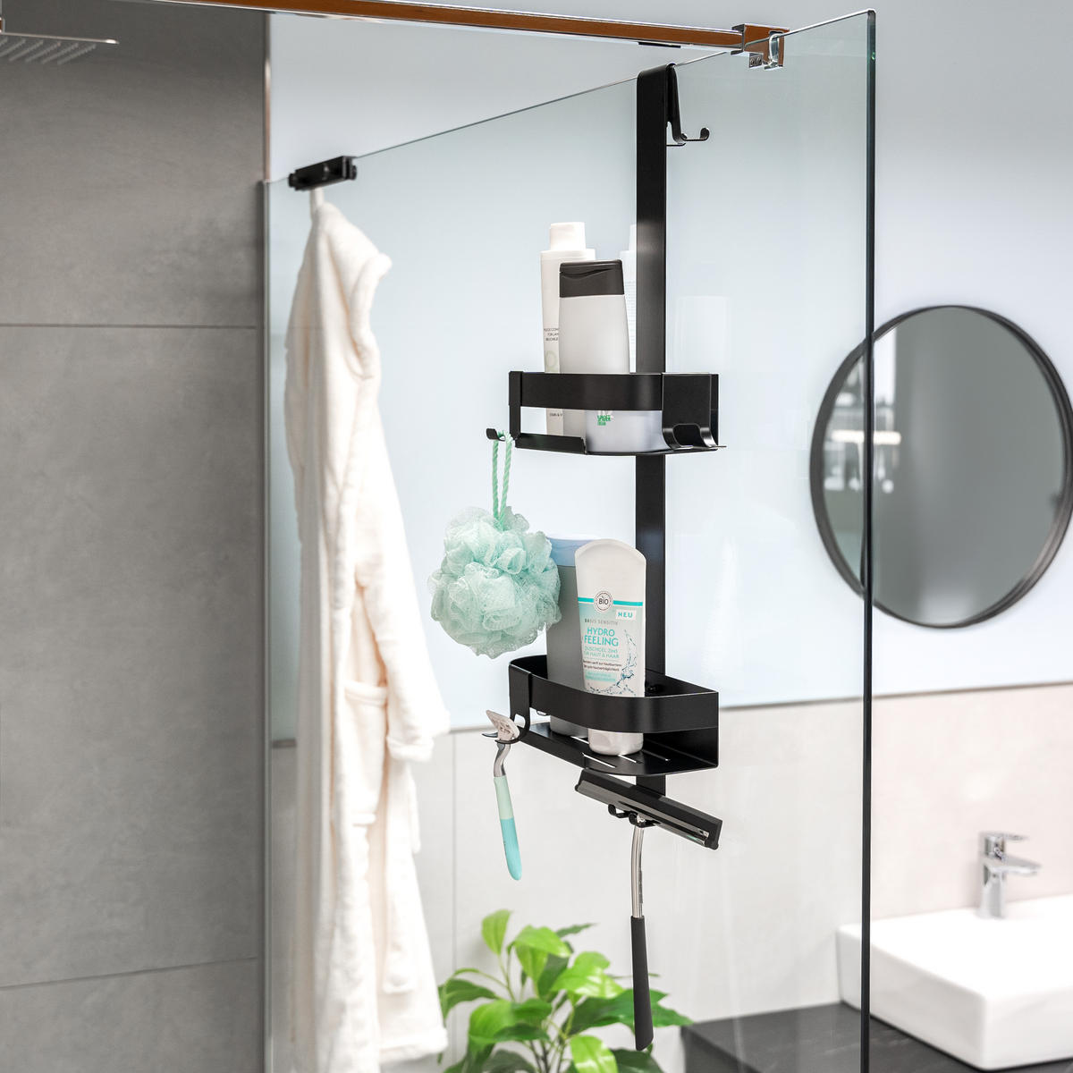 DUSCHABLAGE für Glasduschwand, Edelstahl schwarz - Schwarz, Metall (23/67.5/10.5cm) - eluno