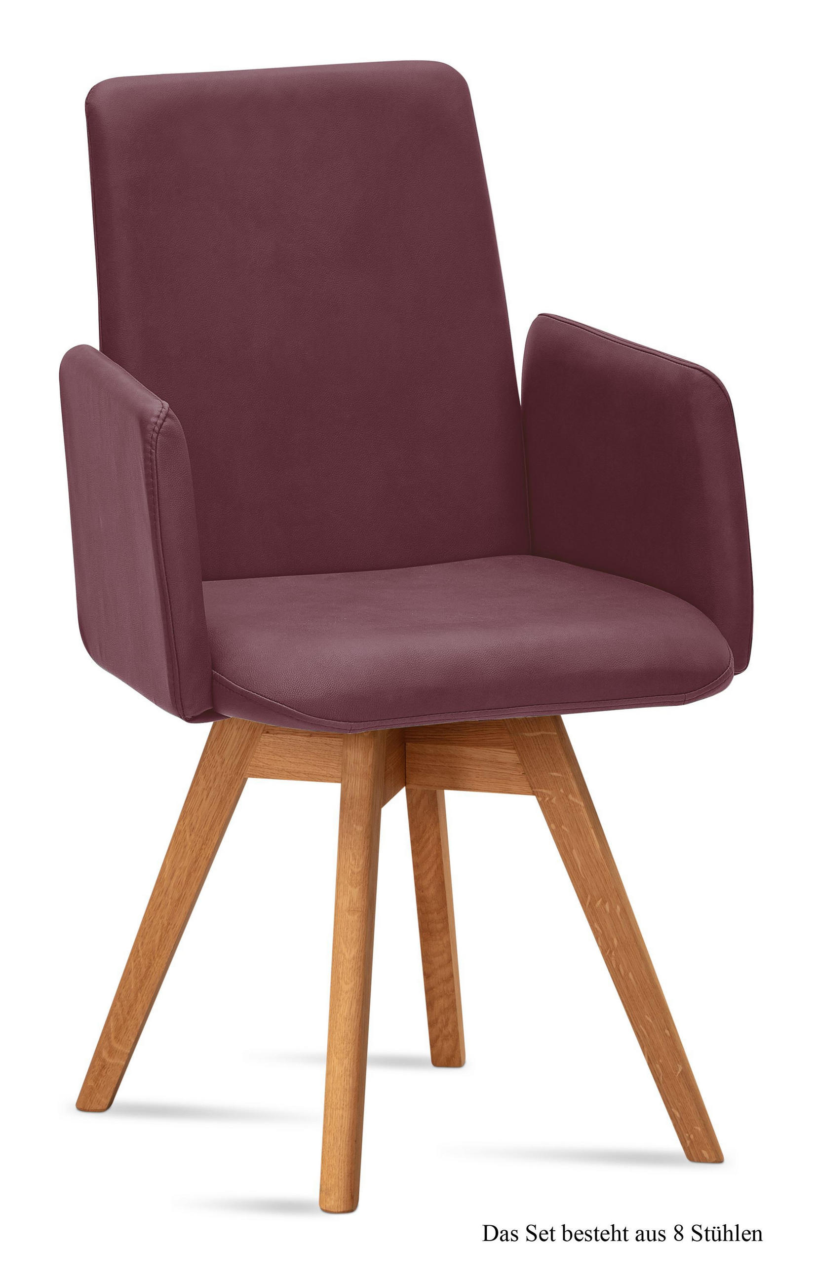 ARMLEHNSTUHL drehbar (8er-Set) Donny 52x92x60 Eiche geölt/Marsala - Eichefarben/Brombeere, Kunststoff (60/92/52cm) - 58aufmkessel