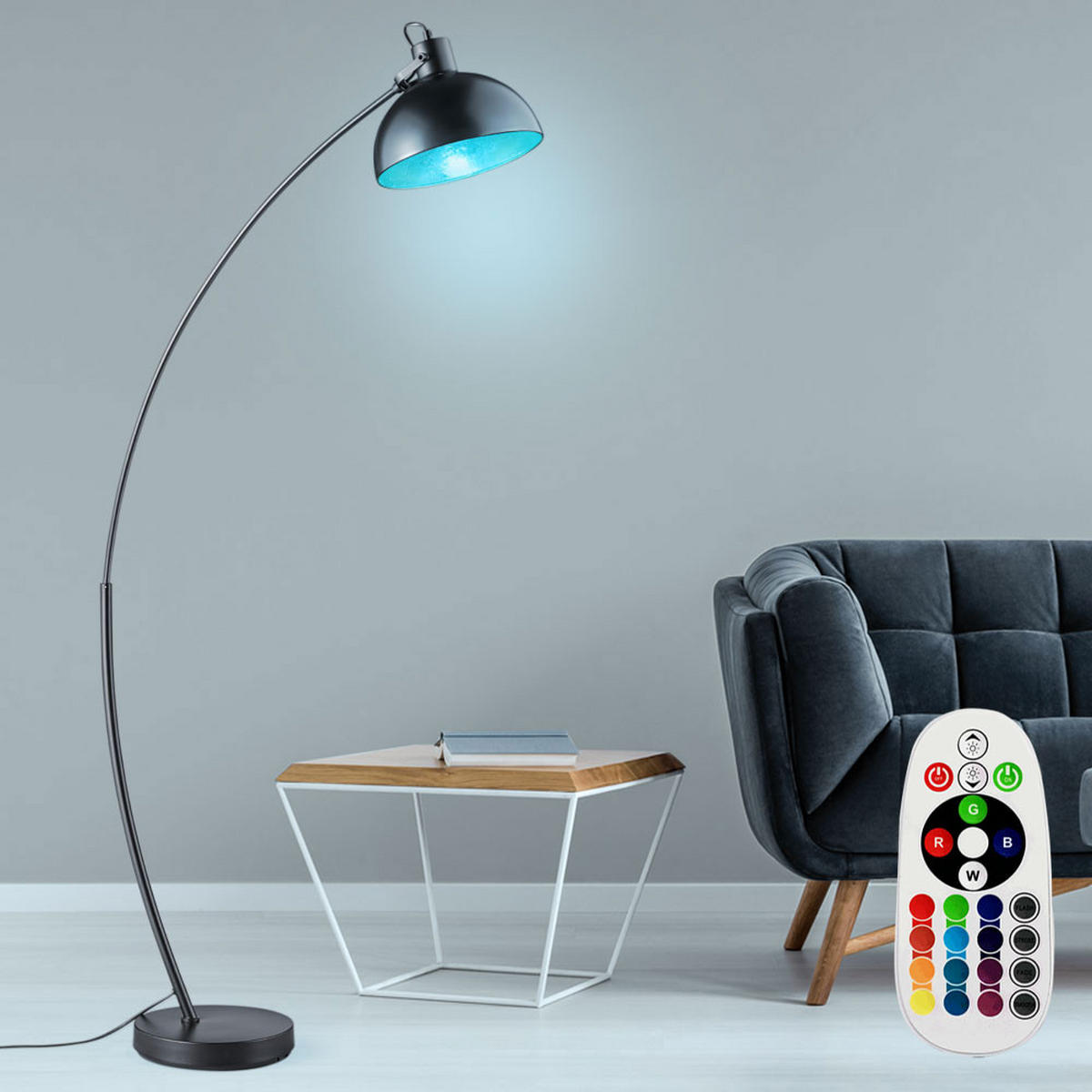 LED STEHLEUCHTE Bogenlampe Schwarz Gold - Schwarz, Metall (6/11.2/155cm)