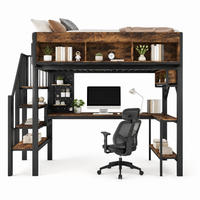 HOCHBETT mit Eckschreibtisch 90x200 cm Vintage Braun-Schwarz - Schwarz, Holz (90/200cm) - Meubliv