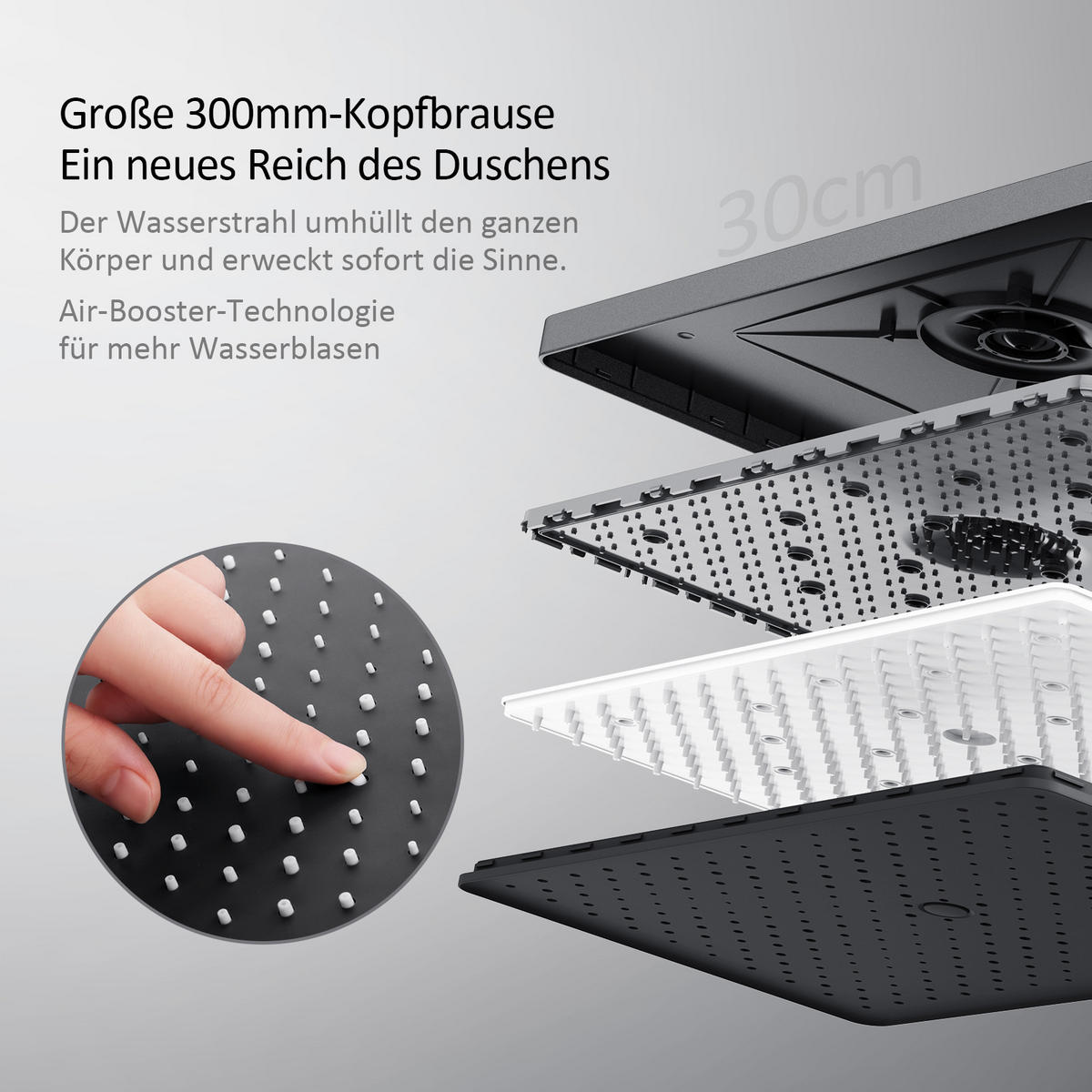 ÜBERKOPFBRAUSESET mit Armatur Thermostat und Ablage Anthrazit - Anthrazit, Metall (36/106.6/48.7cm) - EMKE