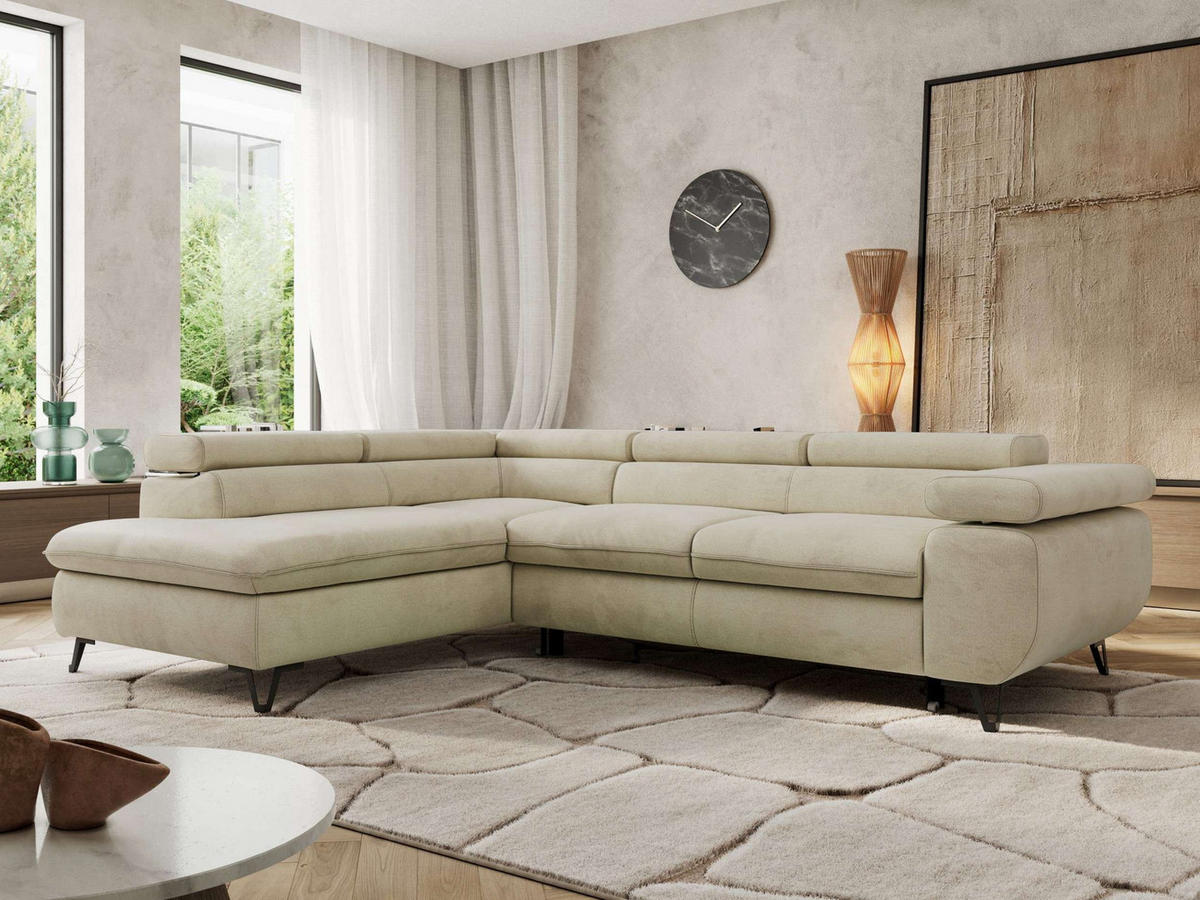 ECKSOFA PABLO L Beige Velvet - Links Seite - Beige/Schwarz, Textil/Metall (208/273cm) - MKS