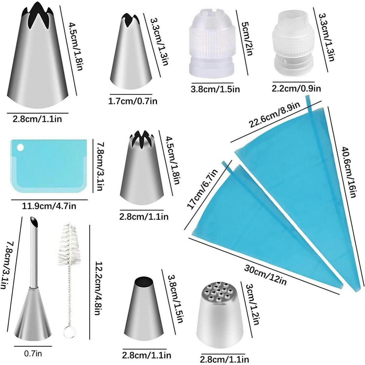 SPRITZBEUTEL Set 37-teilig Edelstahl mit Tüllen und Zubehör - Multicolor, Metall (1.8/3.3/2.5cm)