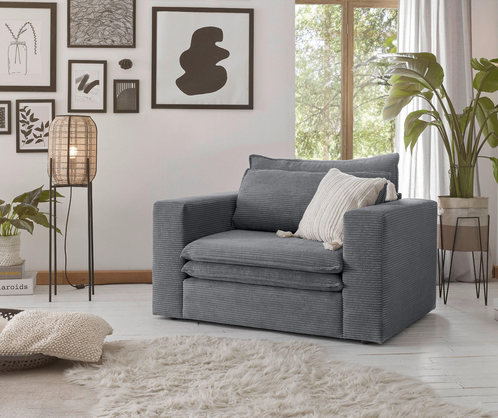Thumbnail - Furn.Design Loveseat, Grau, Holz, Textil, Nachbildung, 125x83x91 cm, Wohnzimmer, Sessel, Polstersessel