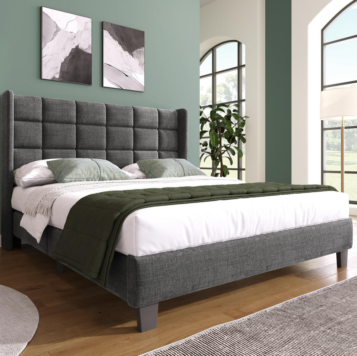 POLSTERBETT 140/200 cm Grau aus Leinen mit Lattenrost - Grau, Textil (140/200cm) - OKMYHOME
