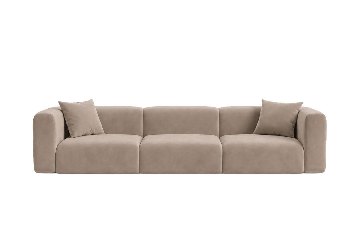 SOFA 3-Sitzer, Velvet-Stoff Bluvel, Latte, GRETA - Hellbraun, Holz (319/70/89cm) - Kaiser Möbel
