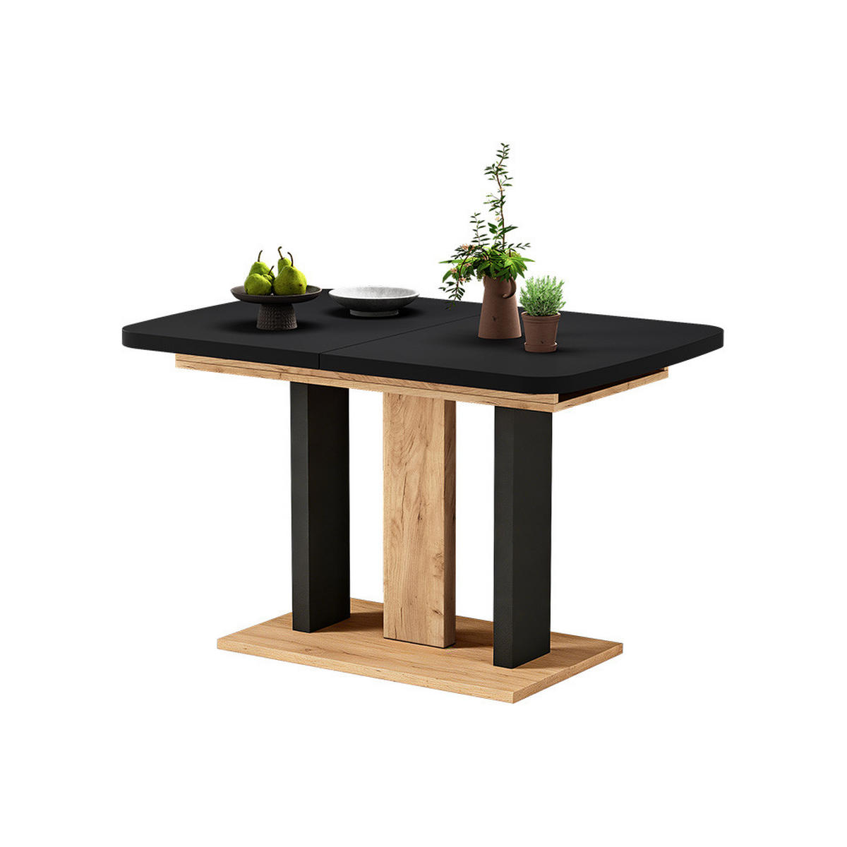 ESSTISCH Fenaro Schwarz/Goldkraft Eiche 120 x 80 cm 2 Teile - Honigeiche/Schwarz, Holzwerkstoff (80/120/77.3cm) - Vicco