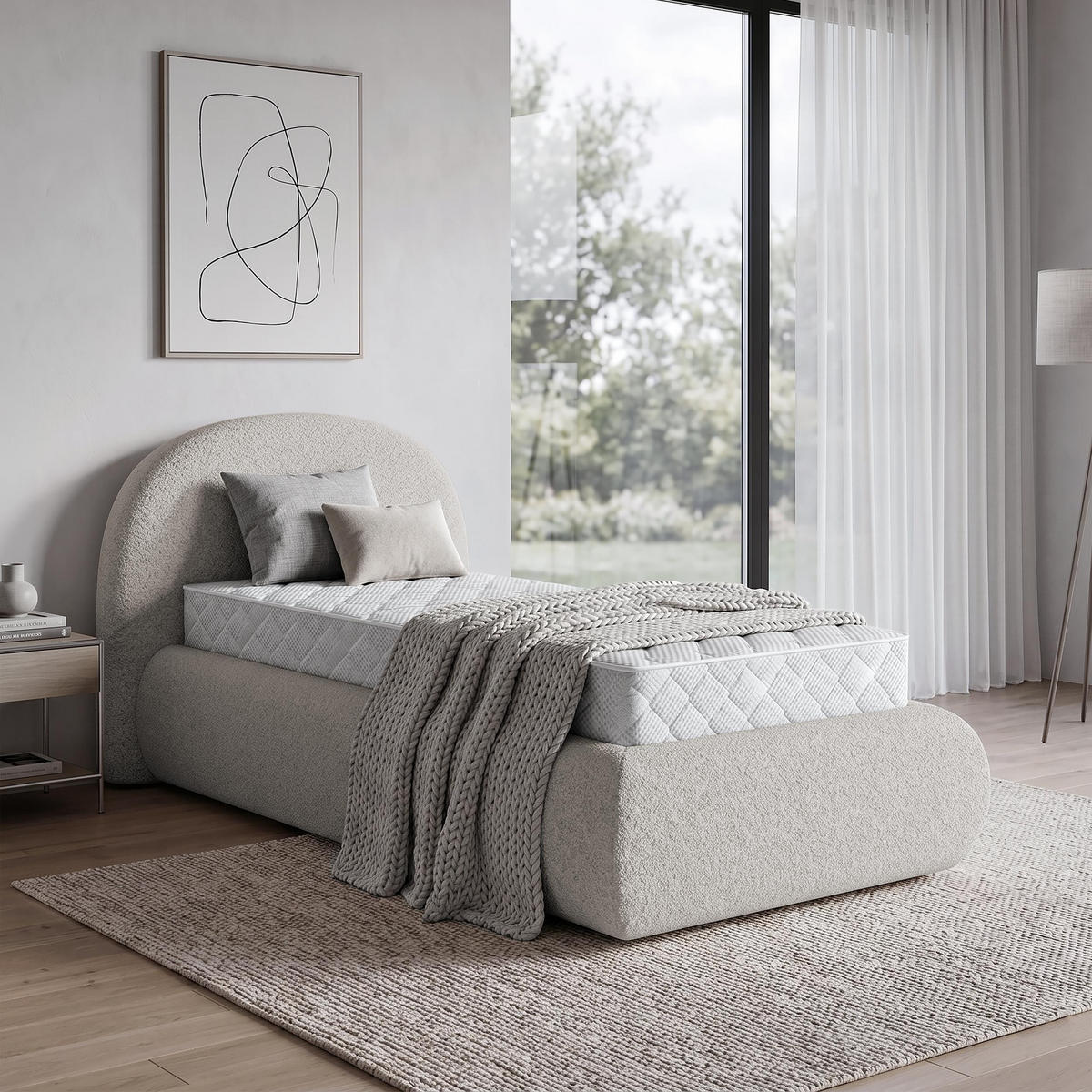 POLSTERBETT Motti 90x200, Einzelbett mit Bettkasten und Taschenfedernmatratze 20 cm, Beige - Beige, Holzwerkstoff (90/200cm) - Beautysofa