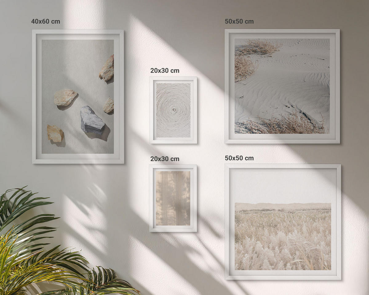 WANDBILDER 5er-Set - 50x50 cm & 20x30 cm & 40x60 cm Weißer Rahmen - Boho-Naturtexturen - Weiß, Kunststoff (40/60cm) - ArtPrintCave