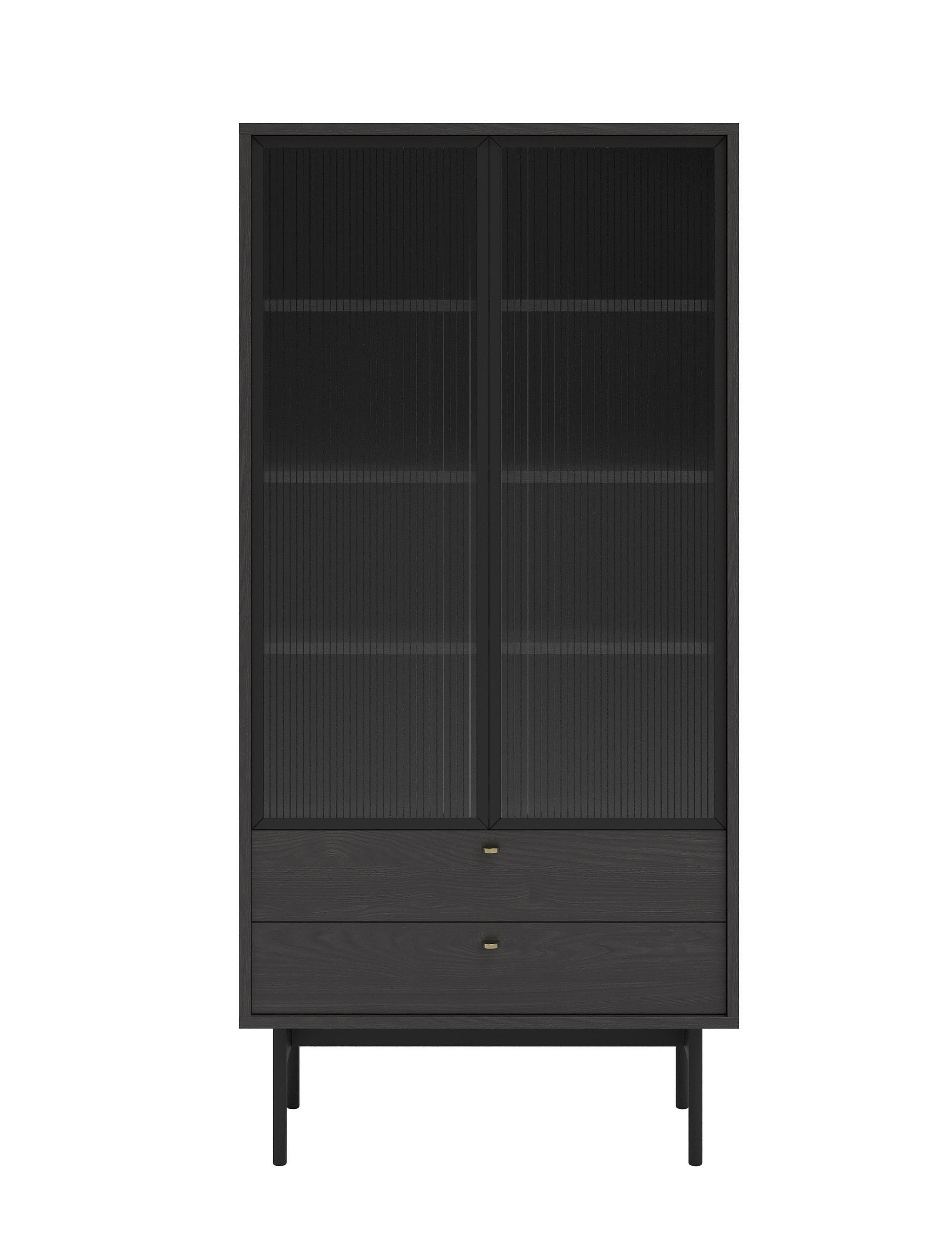 VITRINE Olar mit Holzoptik Esche Portland Schwarz 85 cm - Goldfarben/Schwarz, Holzwerkstoff/Metall (85/179/41cm) - Selsey