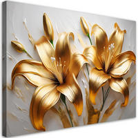 WANDBILD glamouröse goldene lilien blumen pflanzen - Goldfarben, Textil (60/40cm) - Feeby