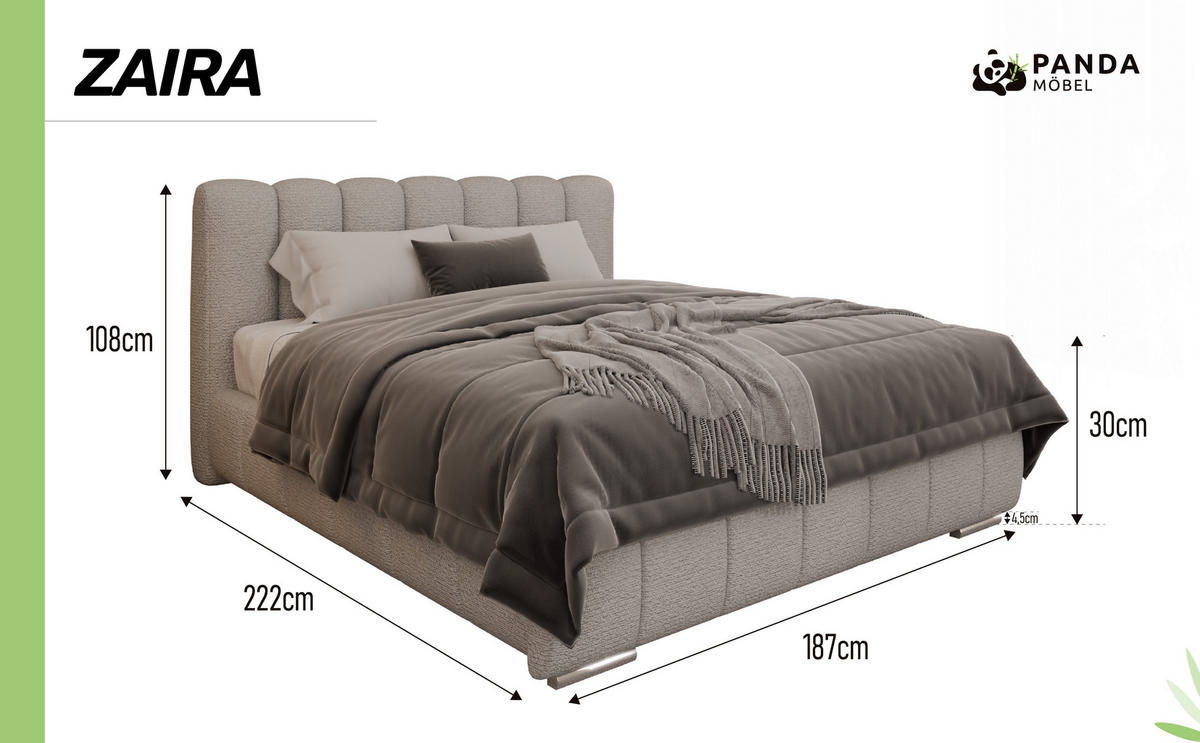 POLSTERBETT Zaira 160x200cm – Elegantes Polsterbett für modernen Wohnstil , ohne matratze, Sandfarben - Sandfarben, Holz (160/200cm) - Panda Möbel