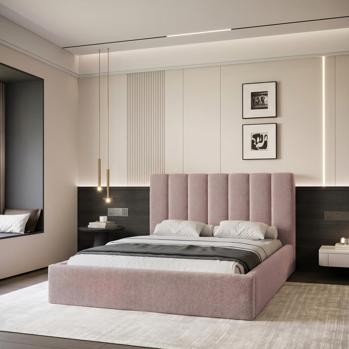 POLSTERBETT CIERO 140x200 cm Altrosa Boucle (Stoff Abriamo) - mit Bettkasten und Lattenrost - Dunkelrosa, Holzwerkstoff/Textil (140/200cm) - Ravio