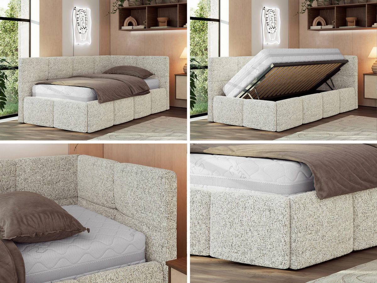 JUGENDBETT ARVO 90/200 - Beige Strukture - Foam-Matratze - Rechts Seite - Beige, Textil (90/200cm) - MKS