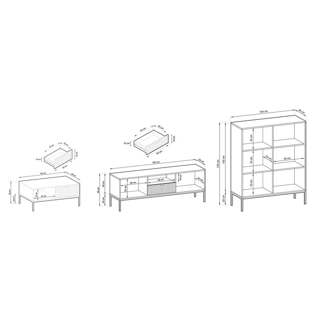 Thumbnail - Feldmann-Wohnen Wohnzimmer-Set, Grau, Metall, 10 Fächer, 2 Schubladen, Rechteckig, 258x125x68 cm, Wohnzimmer, Wohnwände,...
