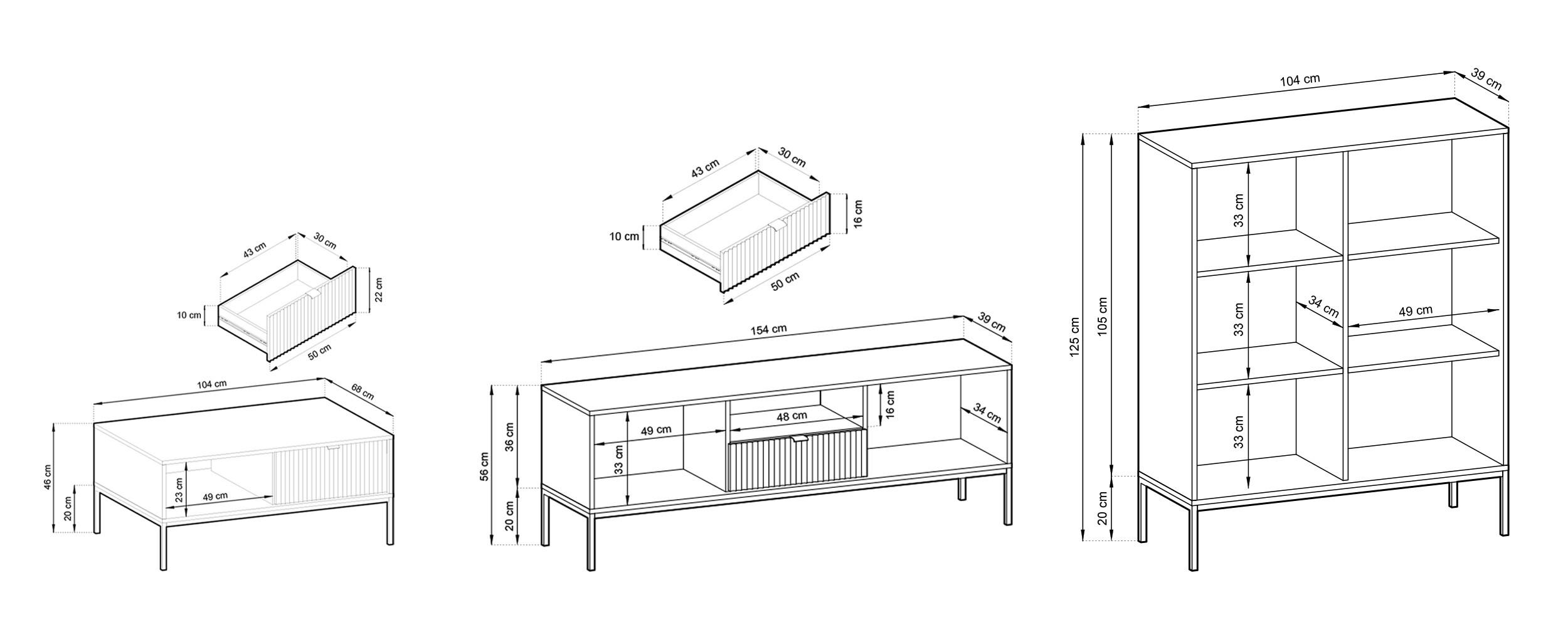 Thumbnail - Feldmann-Wohnen Wohnzimmer-Set, Kaschmir, Schwarz, Metall, 10 Fächer, 2 Schubladen, Rechteckig, 258x125x68 cm, Wohnzimme...