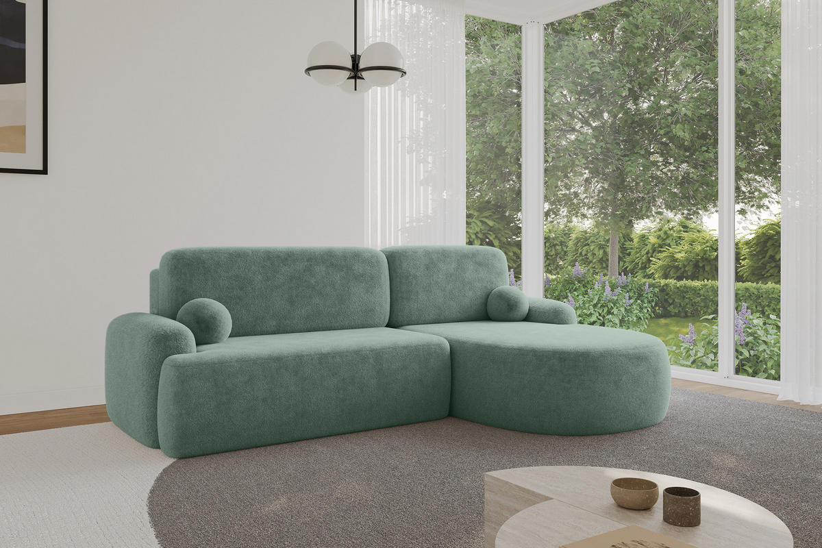ECKSOFA mit Schlaffunktion und Bettkasten LIRA-L - 264x172x89 Salbeigrün - Salbeigrün, Holzwerkstoff/Textil (172/264cm) - ALTDECOR