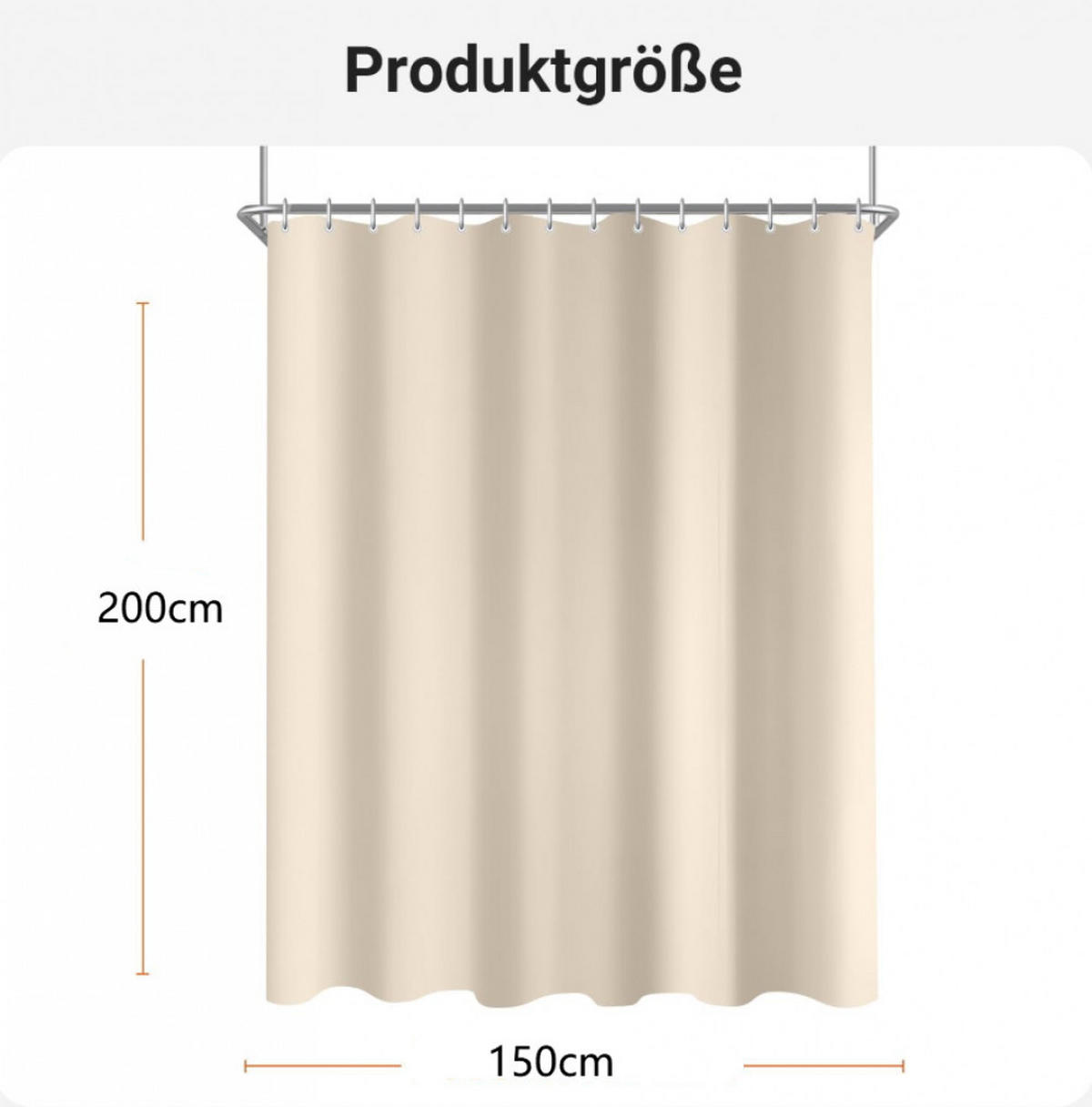 DUSCHVORHANG Beige 10er-Set beschwerter Saum schimmelresistent wasserdicht waschbar fürs Badezimmer Badewanne - Beige, Textil (200/3cm) - MCBOSON