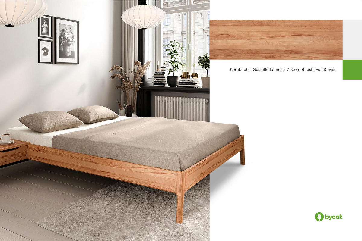 MASSIVHOLZBETT PAUL 3 80 x 190 Kernbuche - Kernbuche, Holz (80/190cm) - byoak