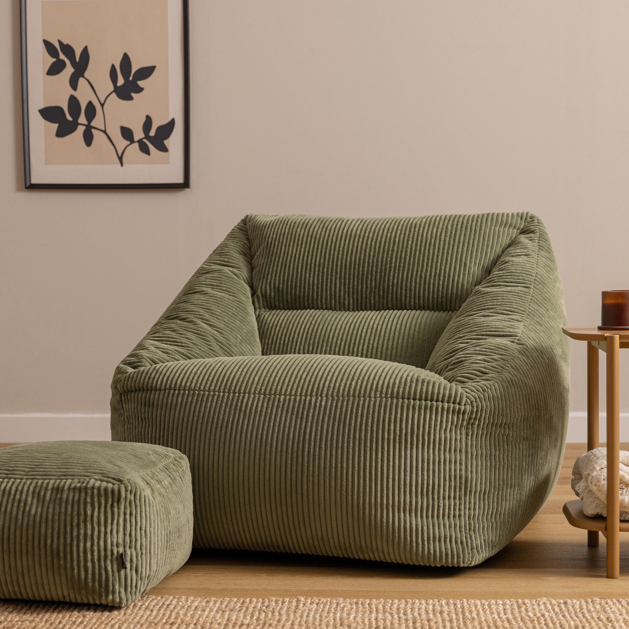 SITZSACK Cord Sessel Natalia mit Hocker - Salbeigrün, Textil (97/73/84cm) - icon