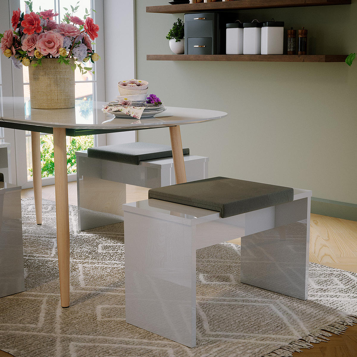 SITZBANK Viola Weiß 90 cm für Schminktisch - Weiß, Holzwerkstoff (35/46/90cm) - Vicco