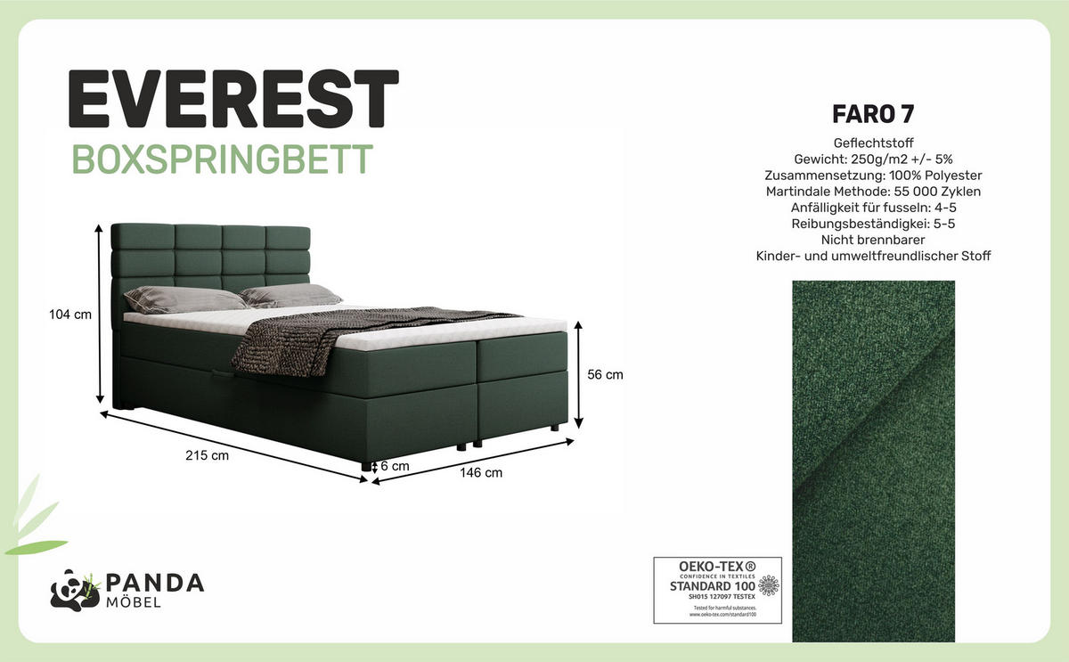 BOXBETT Reve 140 x 200 cm mit Bettkasten und Lattenrost ohne matratze - dunkelgrün - Dunkelgrau, Holz (140/206cm) - Panda Möbel