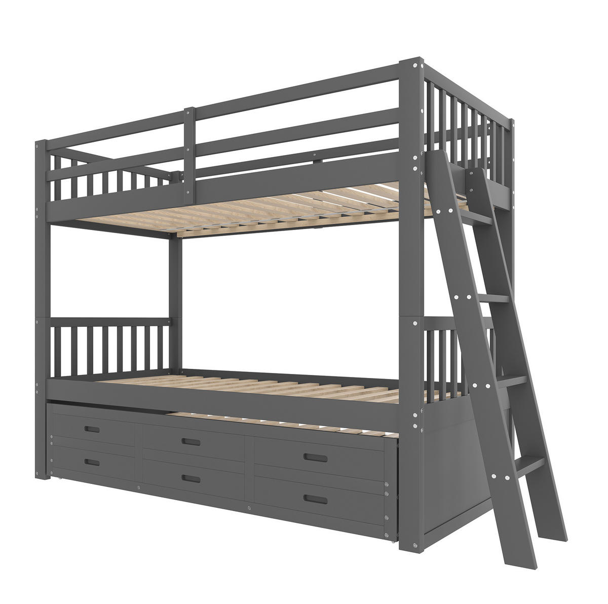 ETAGENBETT 90/200 cm Grau mit Ausziehbett und 3 Schubladen - Grau, Holz (90/200cm) - BEAOK