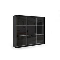 KLEIDERSCHRANK mit Lacobel-Schiebetüren und Aluminium- Leisten, LED-Beleuchtung - VIVI - 240 cm Schwarz - Schwarz, Holzwerkstoff (240/216/61cm) - ALTDECOR