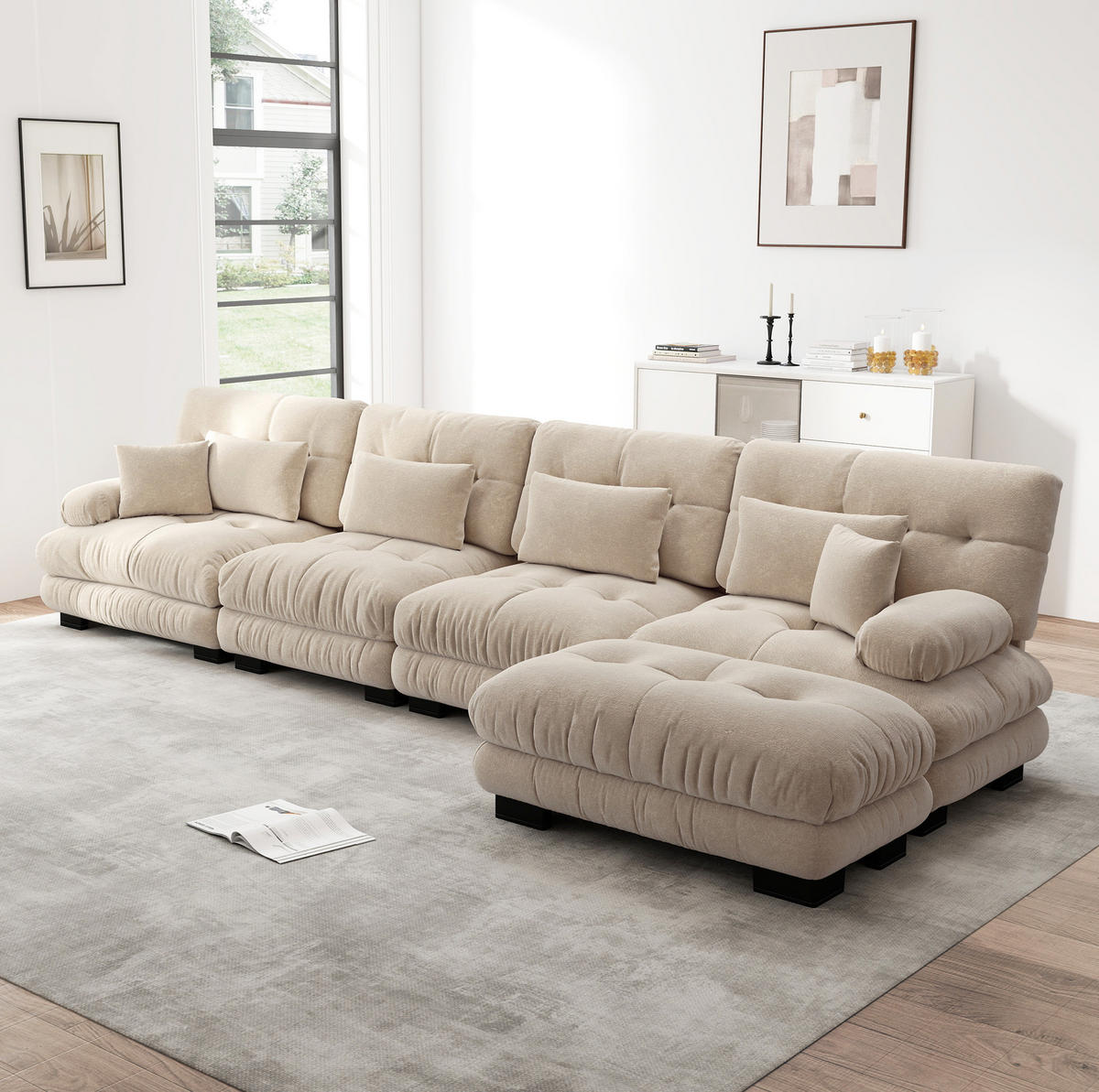 ECKSOFA mit modularem Design, beweglichem Ottoman und Chenille-Bezug, Hellkaffee - Cappuccino, Textil (406/145cm) - Redom