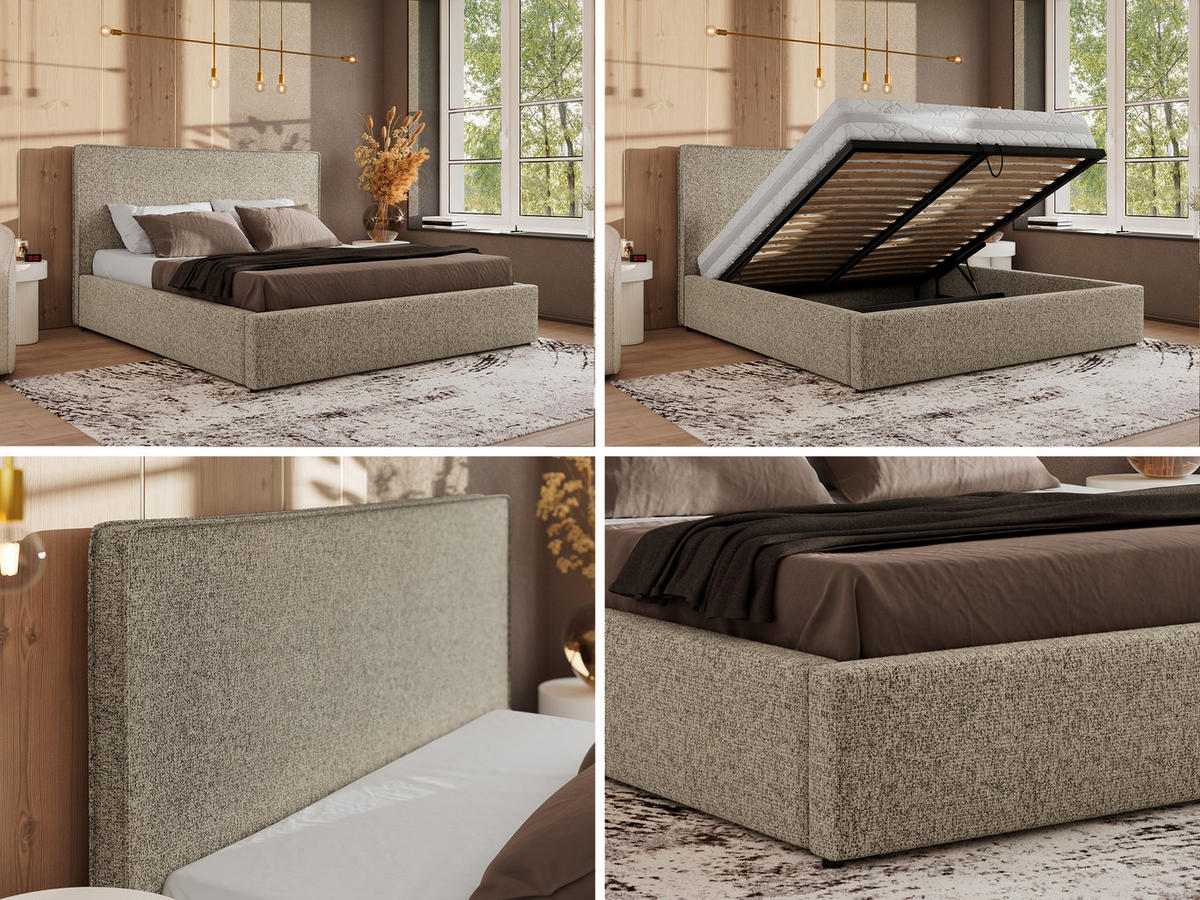 POLSTERBETT CORIVO CLASSIC 140/200 - Dunkelbeige Strukture - Pocket-Matratze - Bronzefarben, Textil (140/200cm) - MKS