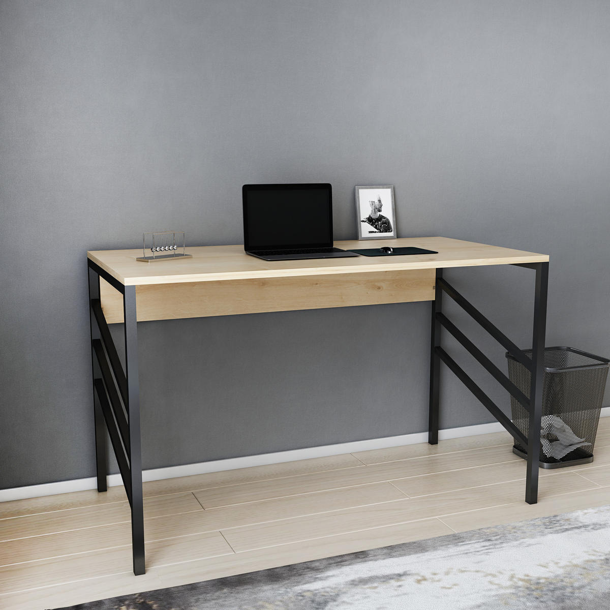 COMPUTERTISCH Josephine Schwarz Eiche - Eichefarben/Schwarz, Holzwerkstoff (120/60/75cm) - Decorotika