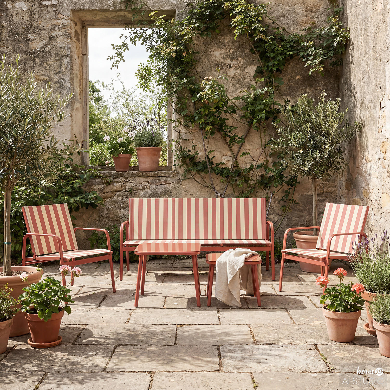 SITZGRUPPE - 5-teilig - Stahl - Rot/Weiß, Glas/Textil - home24