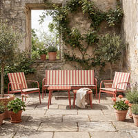 SITZGRUPPE - 5-teilig - Stahl - Rot/Weiß, Glas/Textil - home24