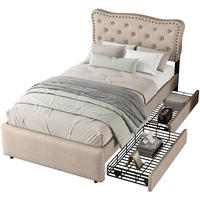 POLSTERBETT 90/200 cm aus Leinen und MDF mit 2 Schubladen und verstellbarem Kopfteil, Dunkelbeige - Beige, Holzwerkstoff (90/200cm) - Redom